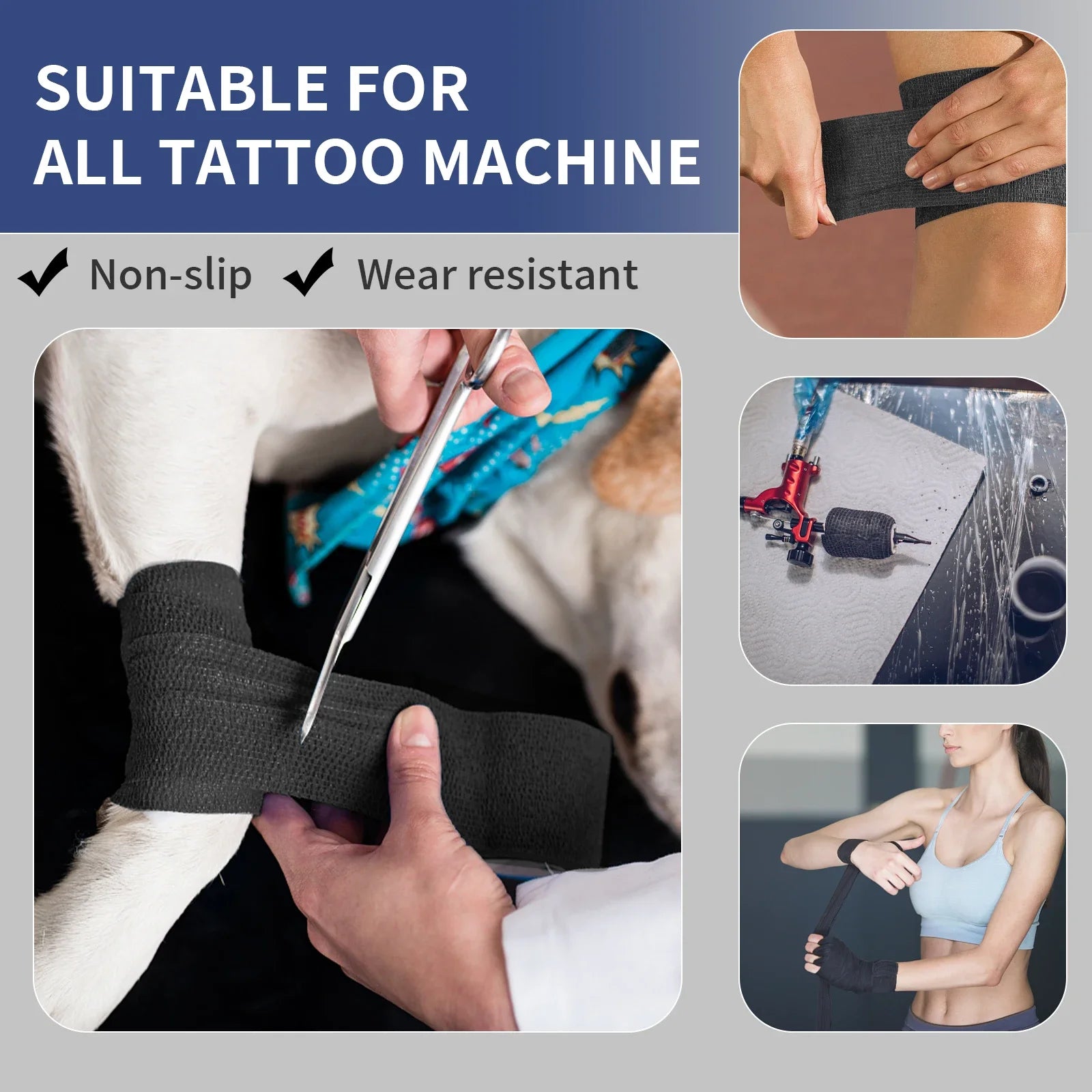 2/4/6PCS Tattoo Grip Cover Wrap Disposable Black Bandage For Tattoo Grip Bandage Machine Tape Tube Accessories Qme