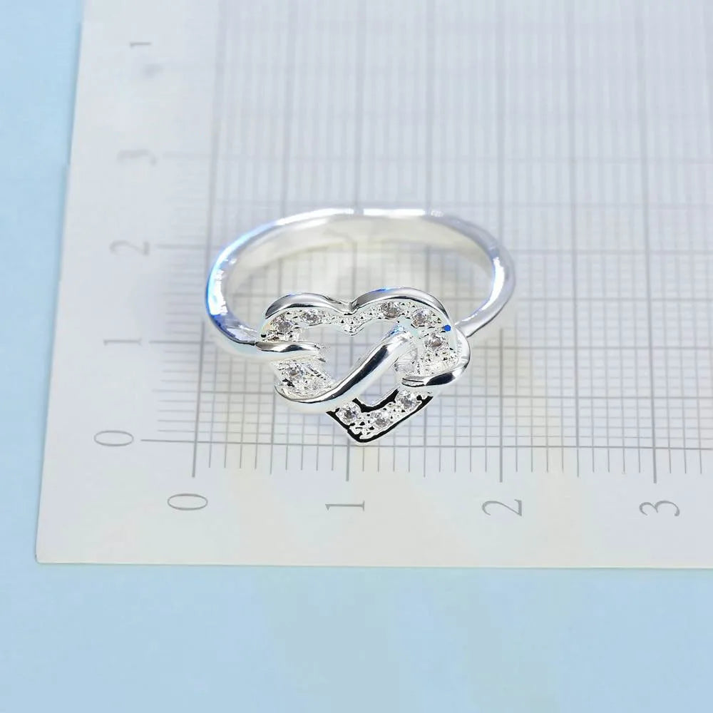 Nice Band Rings For Girlfriend One Love Heart With Spiral 925 Sterling Silver Color Rings Setting White Crystals Women Party Qme