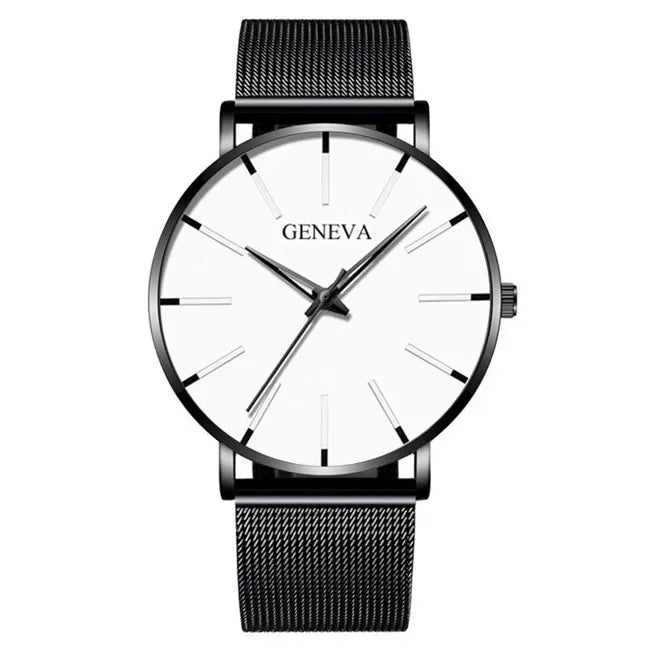 Men's Watch Blue Needle Mesh Strap Watch Geneva Fashion Business Men's Watch Watch Qme WHITE