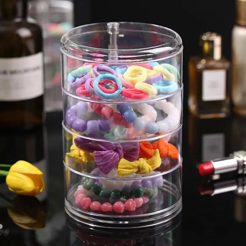 Rotating Jewelry Storage Box For Makeup Storage Rack Bracelet Earring Round Plastic Organizer Box Holder Display Rack With Cover Qme 4 layers
