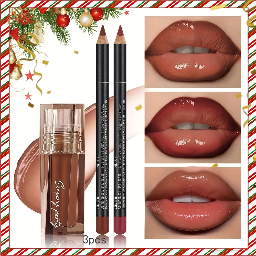 Moisturizing Waterproof Lip Gloss Liner Pen Non-stick Cup Bright Qme 3pcs