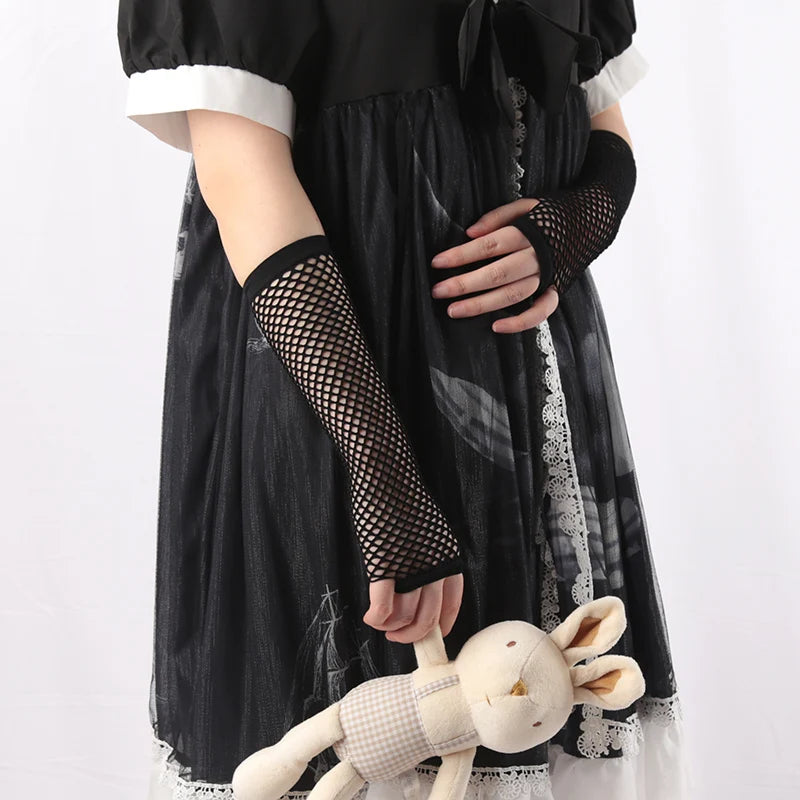 Womens Fashion Long Fishnet Fingerless Gloves Party Wear Girls Punk Qme