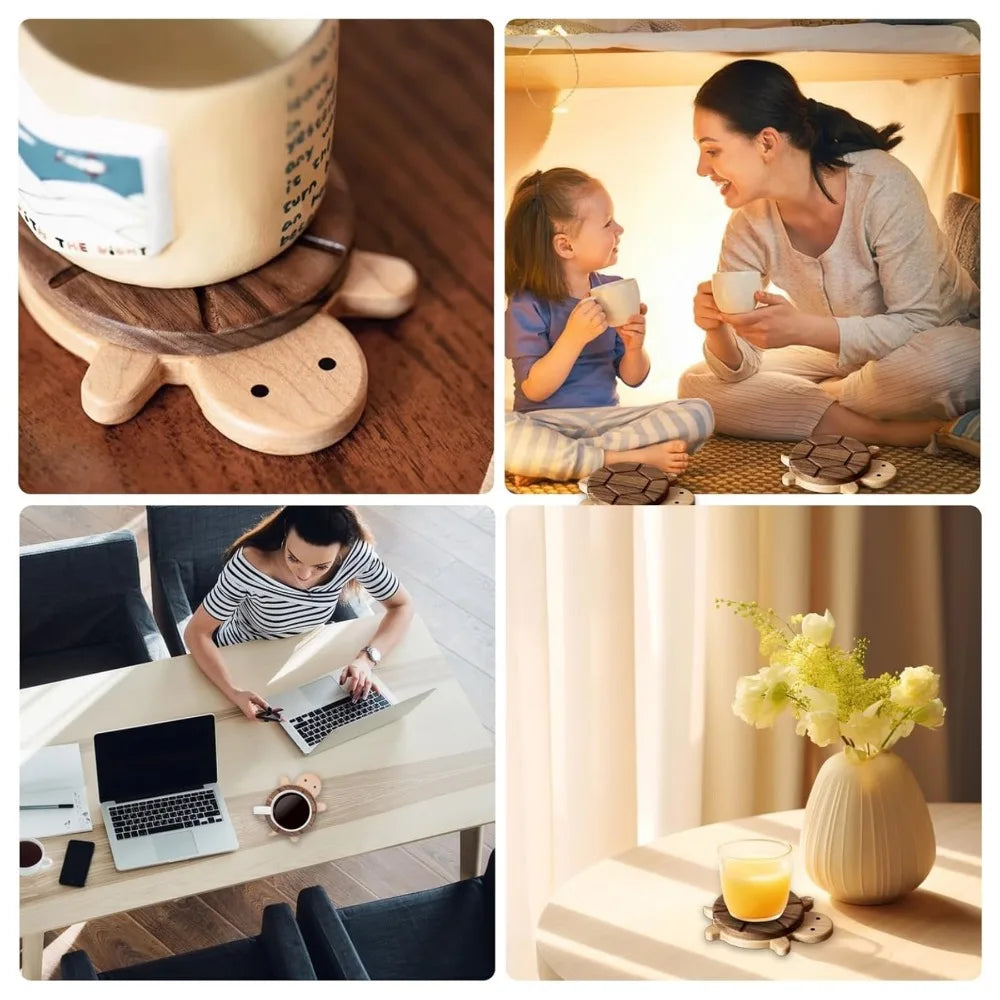 Solid Wood Turtle Insulation Mat Creative and Cute Kettle Tea Coasters Table Heat-Resistant Drink Holder for Home Decor Kitchen Qme