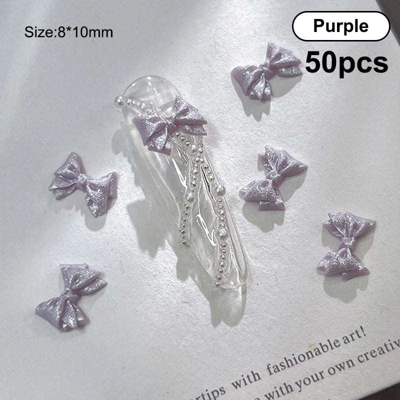 DIY Craft Supplies Pearlescent 3D Nail Art Bow Charm Nails Decoration Qme Purple