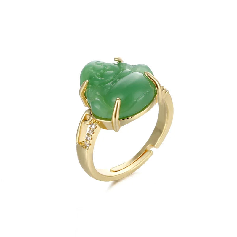 Maitreya Buddha Natural Jade Ring Tunable Religious Blessing Ring for Men and Women Buddhist Fashion Jewelry Accessories Gifts Qme