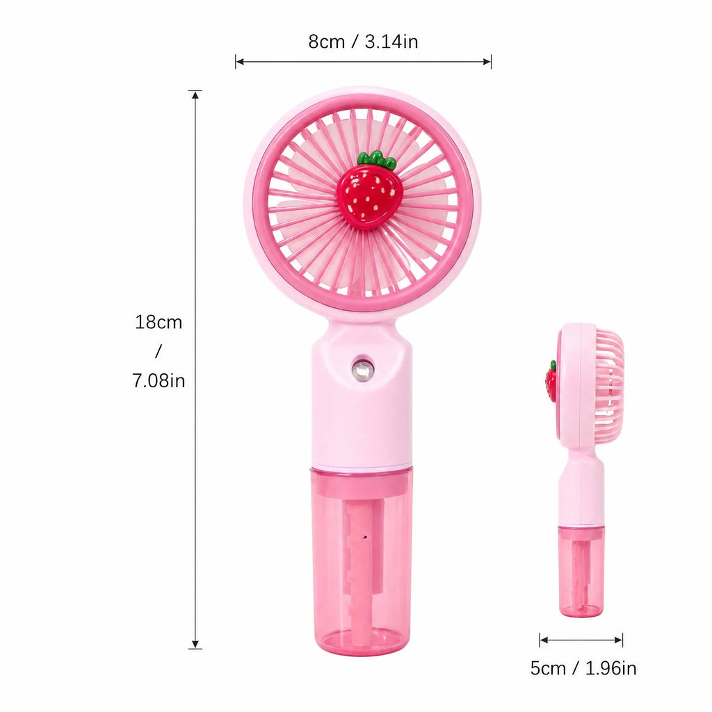 Cute Cartoon Fruit Handheld Spray Fan with 3 Speed Settings Perfect for Outdoor Travel Protable Mini Summer Daily Use Fan Qme