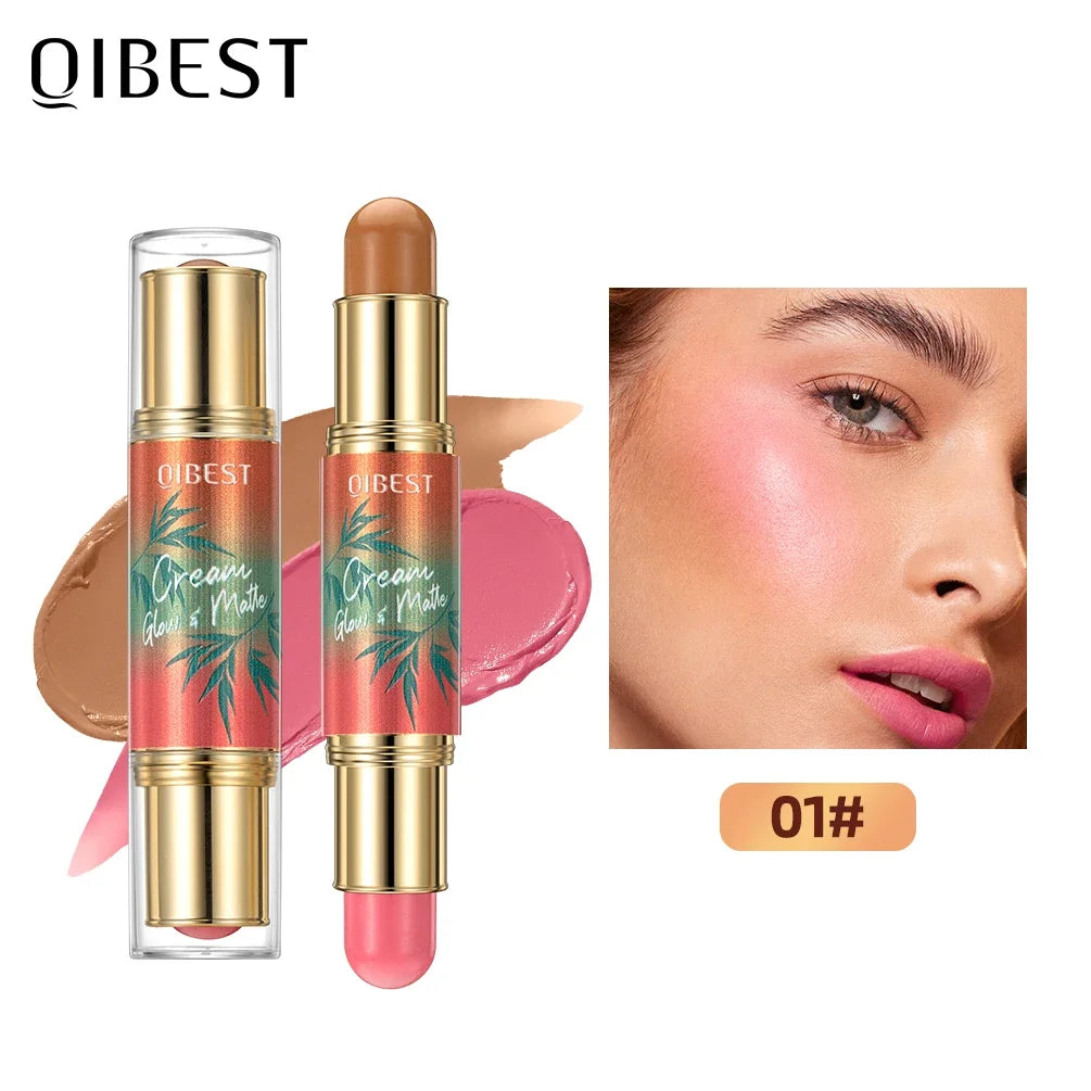 QIBEST Double Ended Contouring Blush Cream 2 In 1 Multiuse Makeup Stick Face Blusher For Lip Eyes Long Lasting Matte Bronzer Qme 01