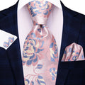 Hi-tie Floral Pink Purple Blue Men Elegant Necktie Handkerchief Qme N-3884