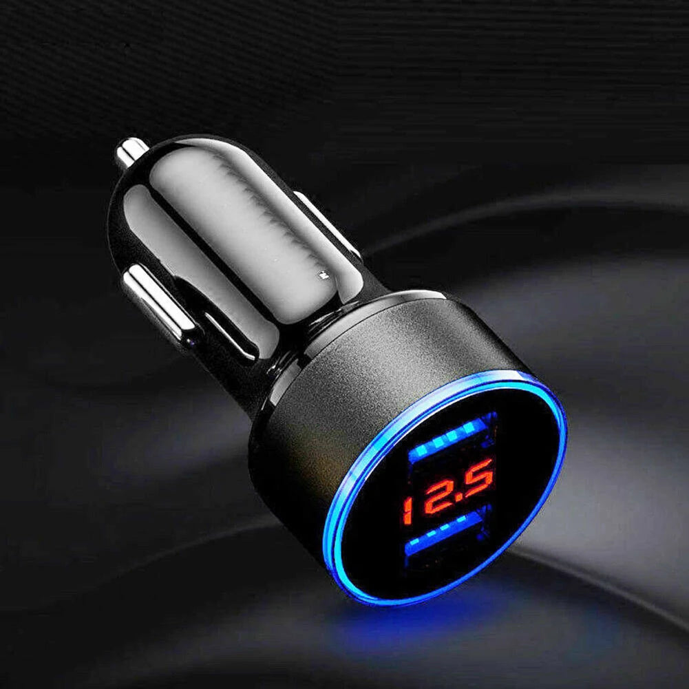 Cigarette Lighter Socket Dual USB 2 Port Cigarette Lighter Adapter 3.1A Super Fast Charging Aluminum Alloy Voltmeter LCD Display Qme