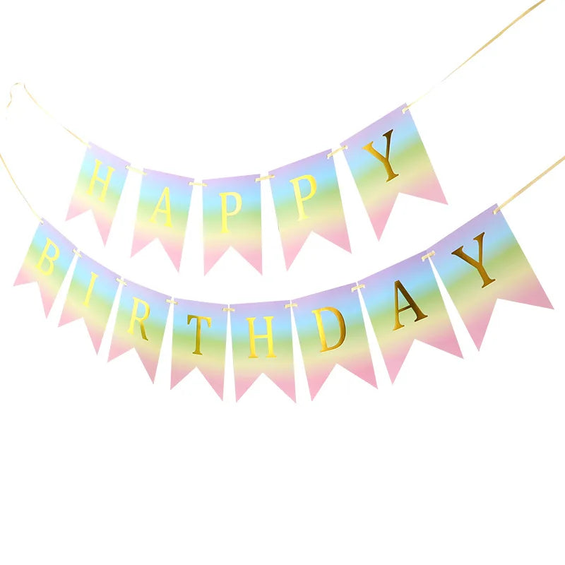 Rainbow Tableware Set for Birthday Party Decorations Rainbow Tableware Paper Plates Cups Napkins Tablecloth Dinner Disposable Qme 1PC Flag