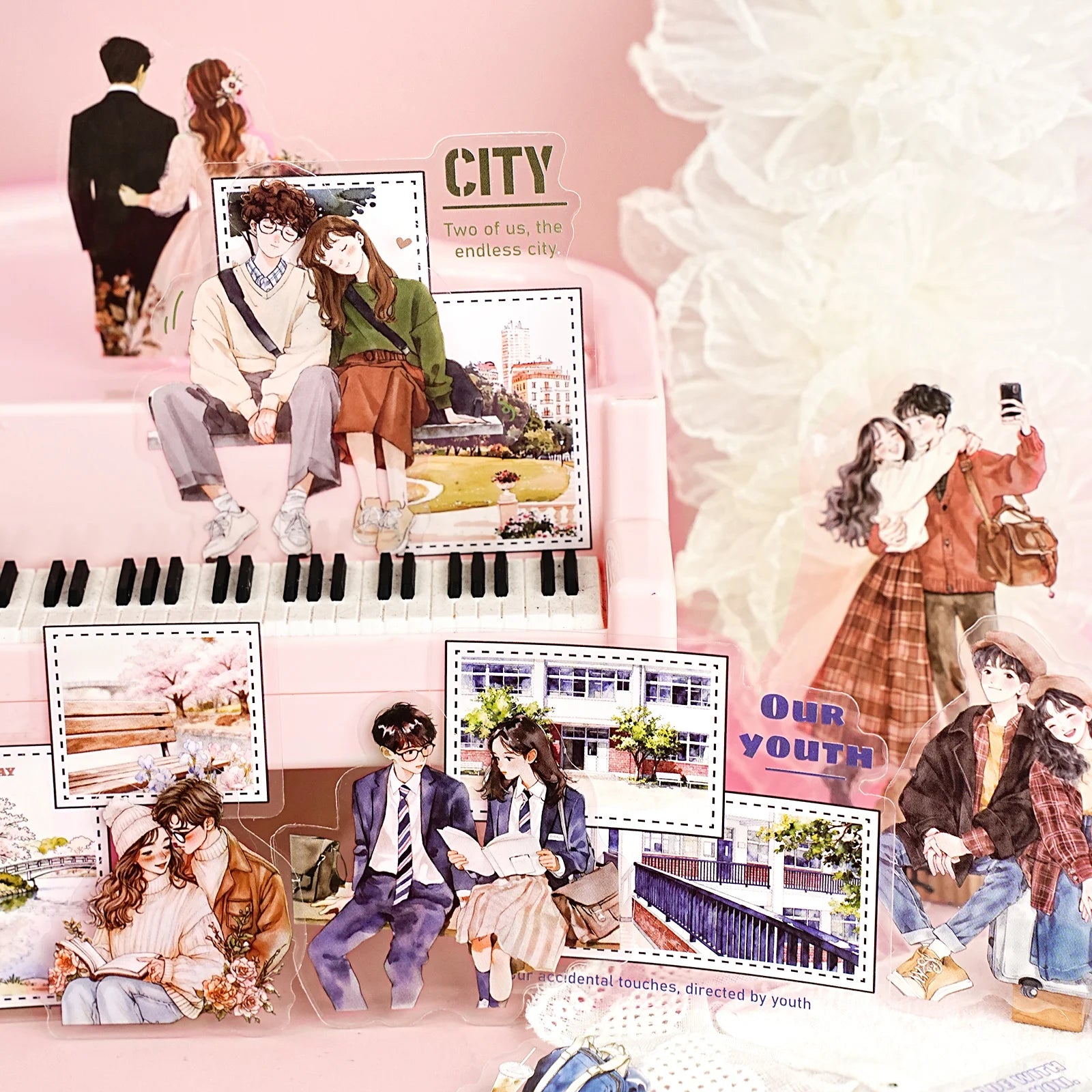 15 Sheets/Bag Couple Love Lifetime Themed Sticker Pack for DIY Scrapbook Phone Case Decoration Birthday Gift Craft Supplies Qme