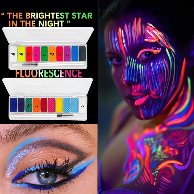 10-Color Fluorescent Body Paint Glow Dark Non-toxic Oily Formulation Qme