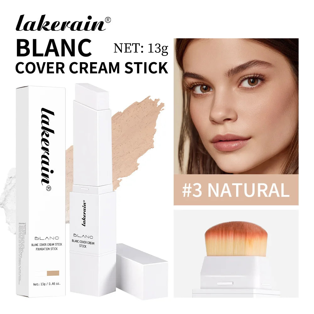 Dual-Ended White Color Changing Foundation Stick With Brush Makeup Smoothly Blending Moisturizing Brightening For All Skin Type Qme 03 Natural