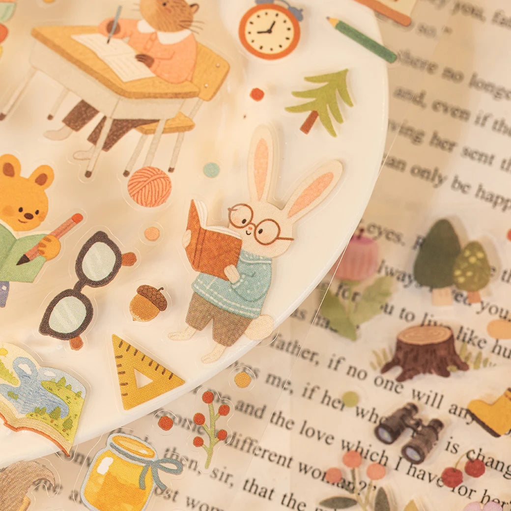 8 Sheets Cute Pets Theme PET Die-Cut Stickers for DIY Scrapbooking Guitar Phone Case Notebook Decoration Qme