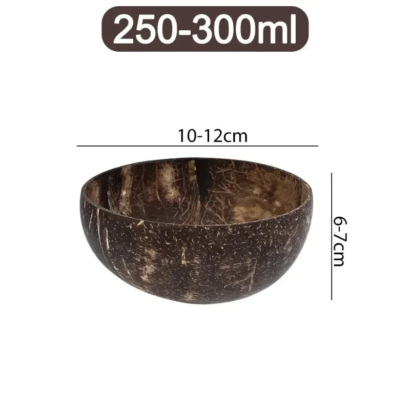 Natural Coconut Bowls And Wooden Spoon Sets Reusable Coconut Shell Bowls For Dessert Yogurt Fruit Salad Kitchen Tableware Qme 250-300ML 1PC
