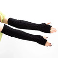 Women's Winter Mitten Knitted Arm Warmers Long Fingerless Gloves Qme black Length -50cm