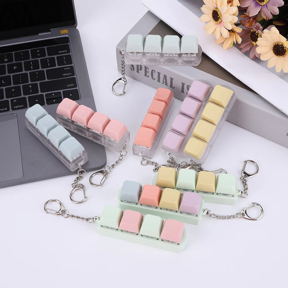 Keyboard Key Toy 4 Keys Button Keycap Fidget Keychain Keyboard Clicker Toy Keyboard Cube Toy for Adult Gifts To Relief Pass Time Qme