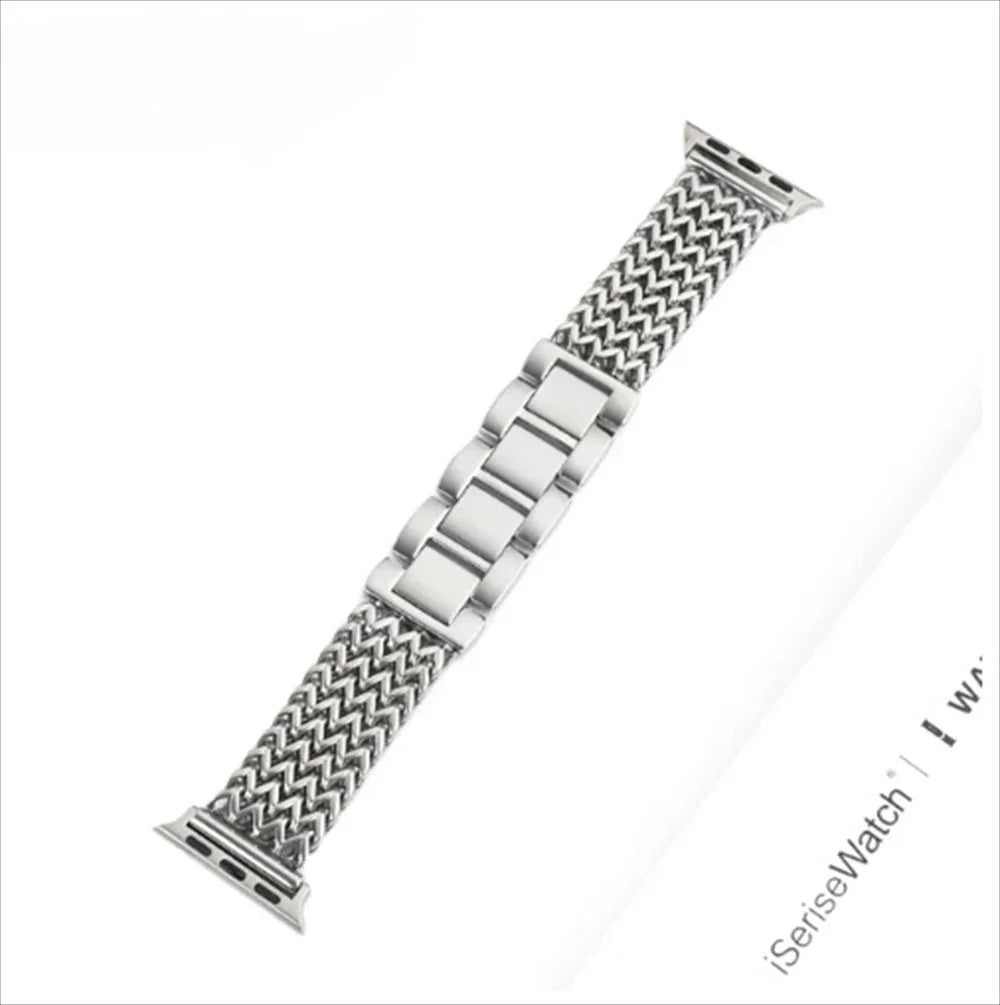 Luxury Stainless Steel Band For Apple Watch 9 8 7 6 SE 5 3 45/44/42/41mm Metal Braided Bracelet Correa iWatch Ultra 49mm 40 38mm Qme Silver 38mm 40mm 41mm