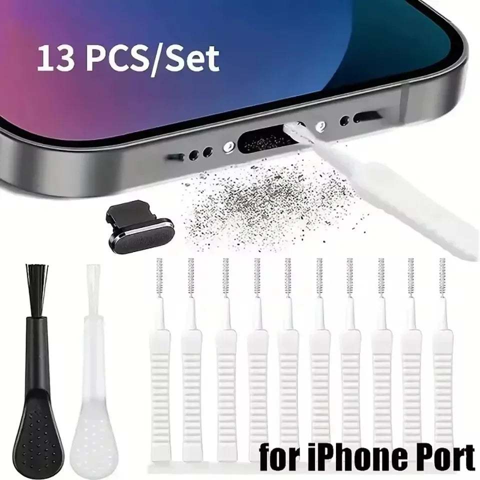 13/10PCS Cell Phone Charging Port Dust Plug with Cleaning Brush for iPhone 14 Pro Max Samsung Xiaomi iOS Type C Cleaner Set Qme 13PCS Set For Iphone