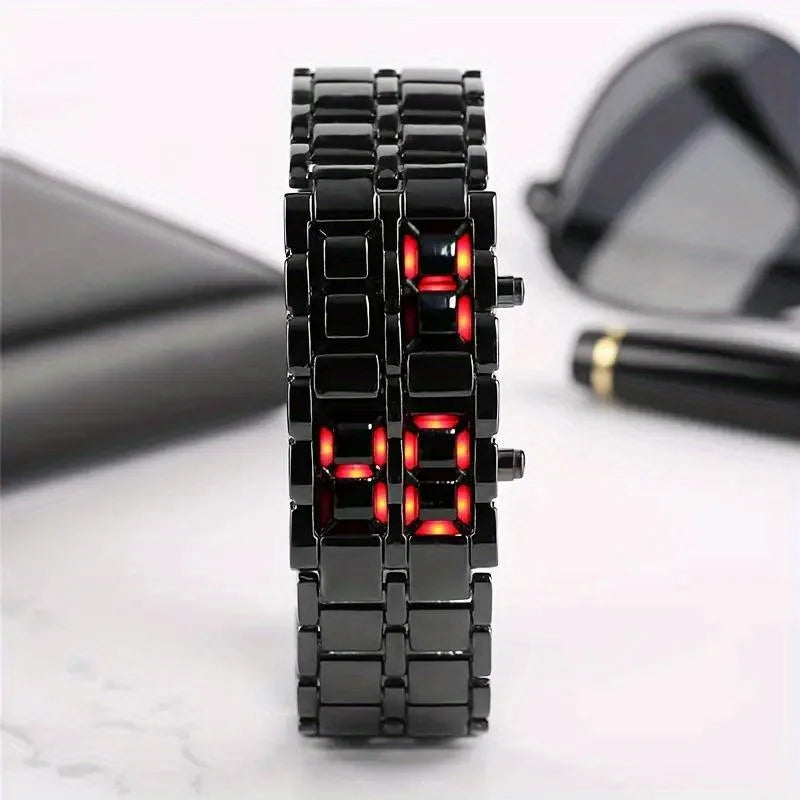 LED Display Electronic Watch Novelty Red Blue LED Lava Digital Wristwatch For Women Men Qme black