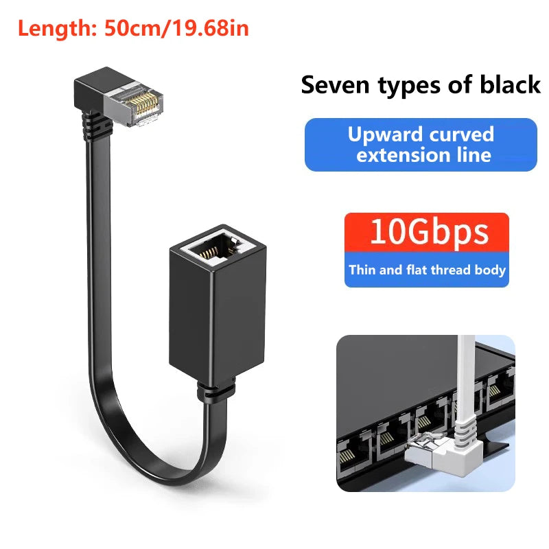 90 Degree CAT7 Network Extension Cable Flat Ultra Right Left Angle Qme A2
