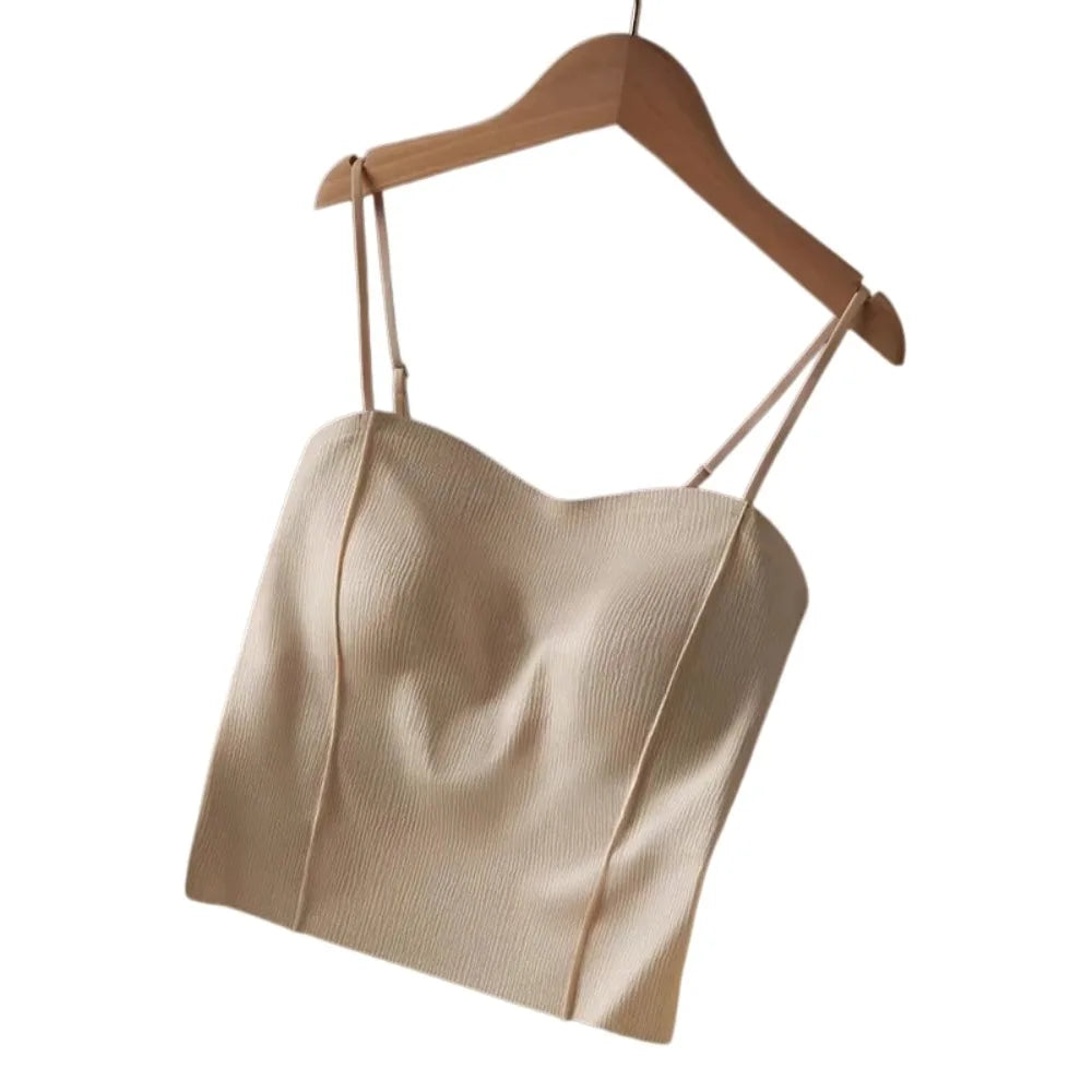 Elegant Non Trace Women Ice Silk Camisole Slim Fit Breathable Qme Beige M