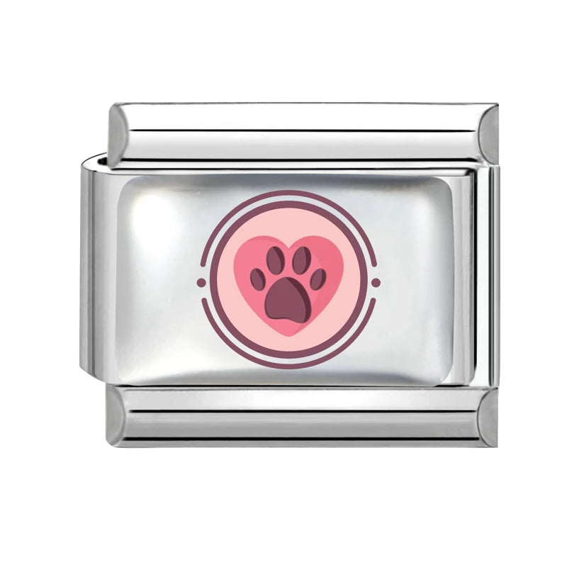 Blue Pink Heart Cute Cats Paw Dog Claw Print Series Italian Charm Links Fit 9mm Stainless Steel Bracelet DIY Making Gift Qme Style 1