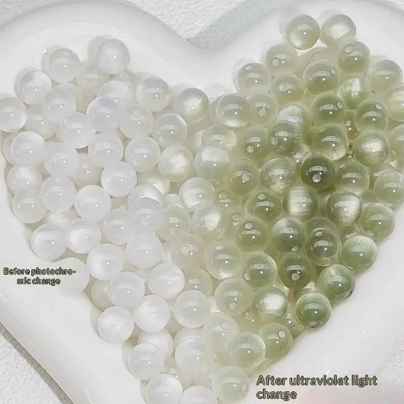 10mm UV Reactive Cat Eye Resin Round Beads 10Pcs Color Shift Spacer Beads DIY Handmade Jewelry Making Accessories Charms Qme A16