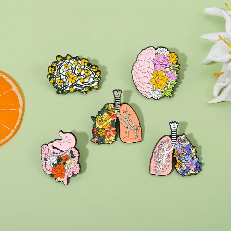 Organs Flower Enamel Pin Body Internal Heart Brain Lung Plant Butterfly Brooch Lapel Badge Medical Jewelry Punk Gift Wholesale Qme