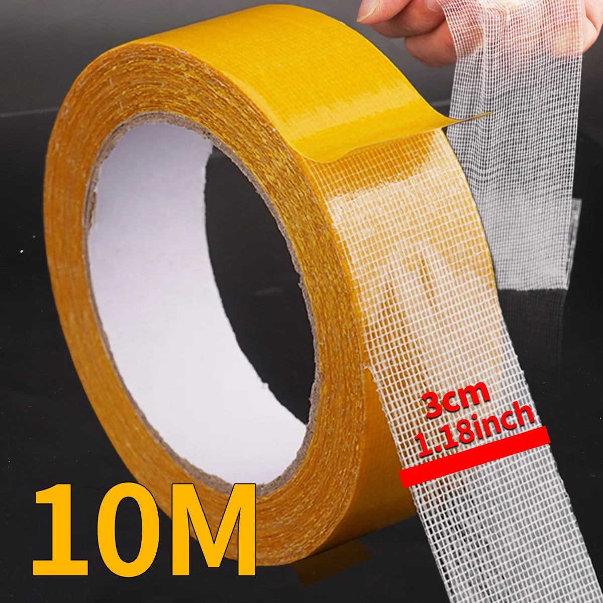 Double Sided Tape Translucent Mesh with Fiberglass Mesh High Tack Strong Adhesive for Carpet Wall Craft Qme 3cmX10M
