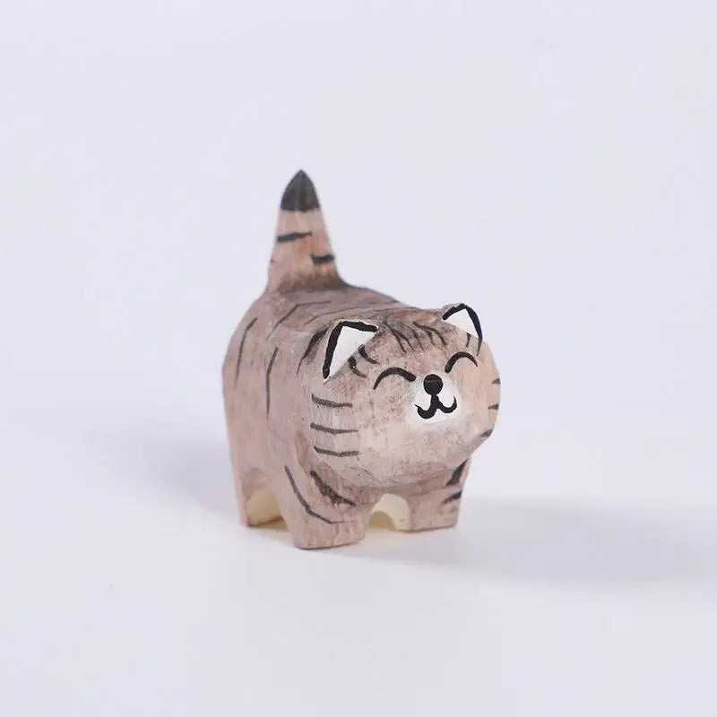 Cute Cat Figurine Decorative Wooden Ornament Miniature Kitten Home Bedroom Office Desk Decoration Gift Statue Qme A3