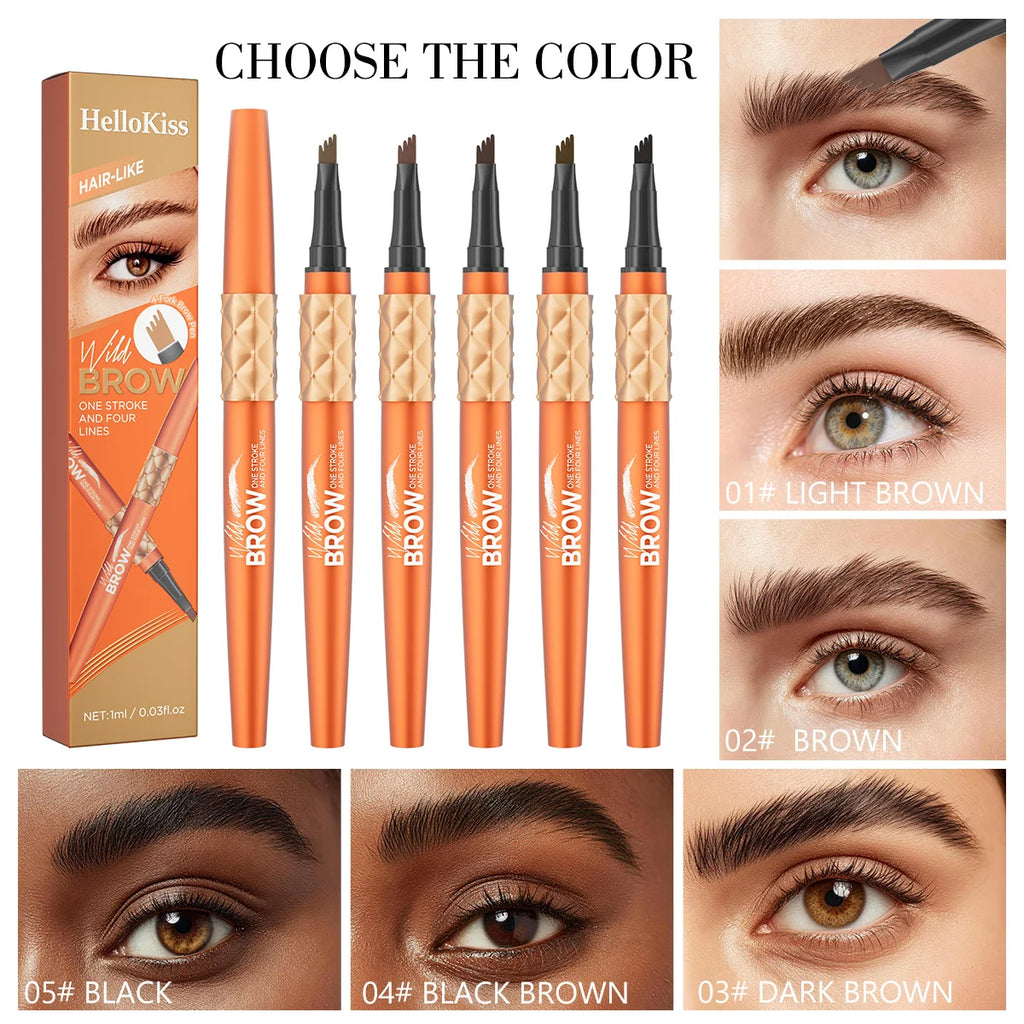 5 Colors 1PC 4 Forks Tip Eyebrow Pen Waterproof Sweatproof Liquid Microblading Eyebrow Pencil Natural Brow Makeup Qme