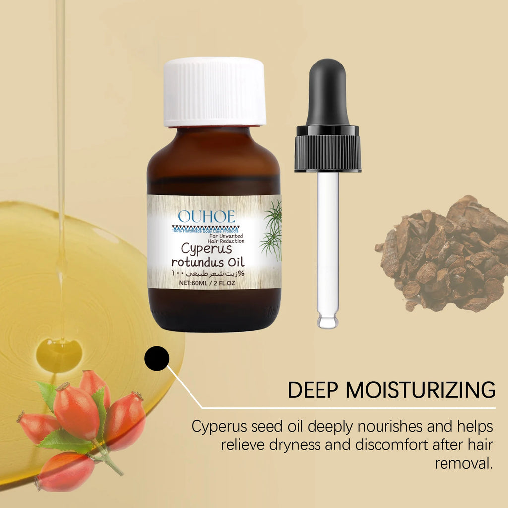 Pure Cyperus Rotundus Oil for Hair Removal Reducing Armpit Legs Arms Body Hair Inhibitor Smooth Body Skin Hair Removal Oil Qme