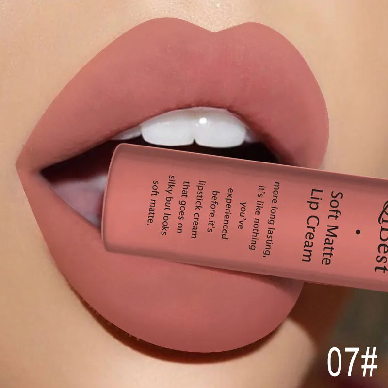 QIBEST Waterproof Matte Nude Liquid Lipstick Pigment Dark Red Black Long Lasting Liquid Lipstick Women Makeup Lipgloss Lip Tint Qme 7