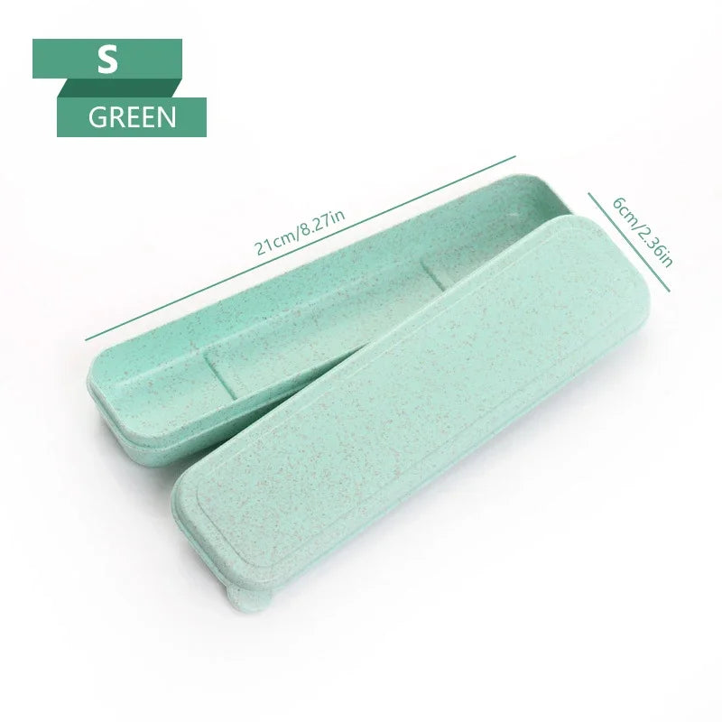 Portable Travel Tableware Eco-friendly Storage Box Case Food Grade Dinnerware Kitchen Fork Spoon Box Kid Cutlery Set Organizer Qme 21CM Green