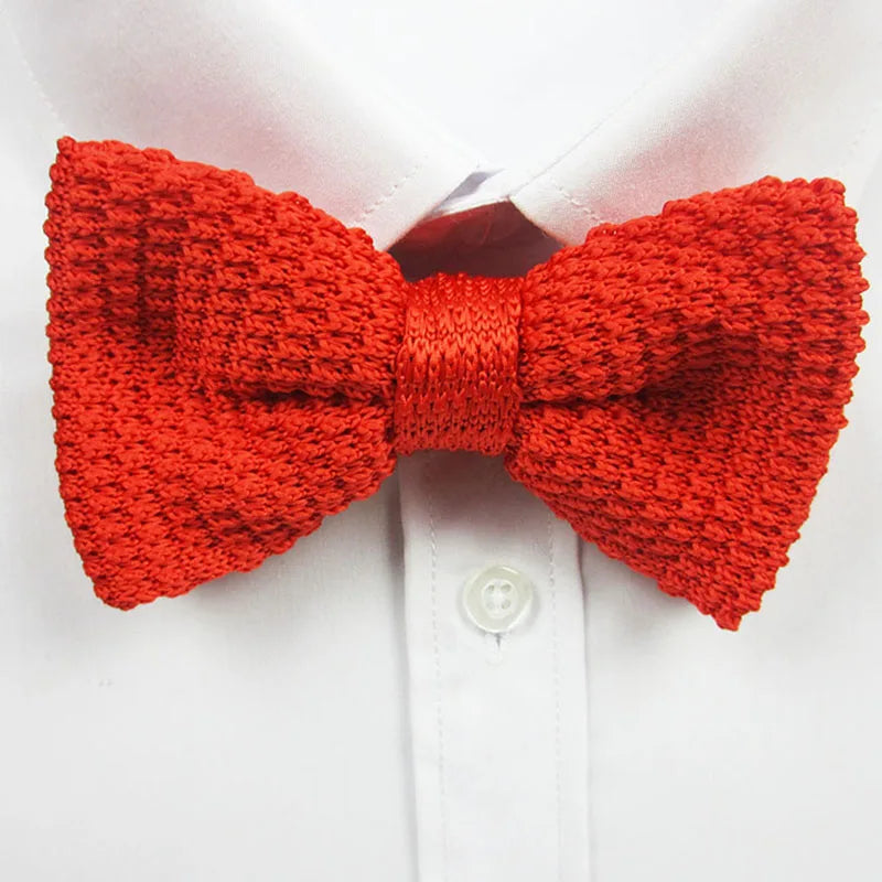 Men Knitted Bowtie Soild Bow Tie Thick Double Deck Pre Tied Qme Red