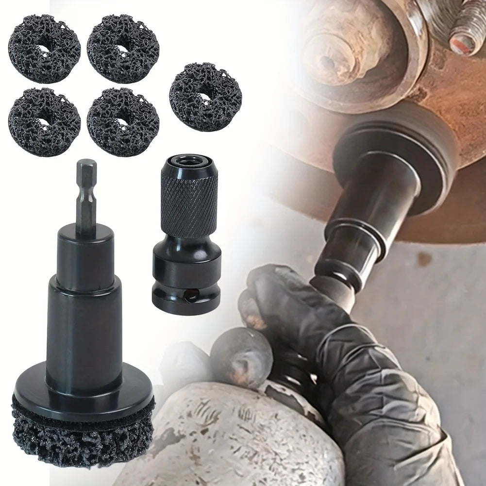 Wheel Hub Axle Brake Disc Grinding Head - Hardened Plastic Model - Wheel Hub Rust Removal Tool + 5 Grinding Heads Qme