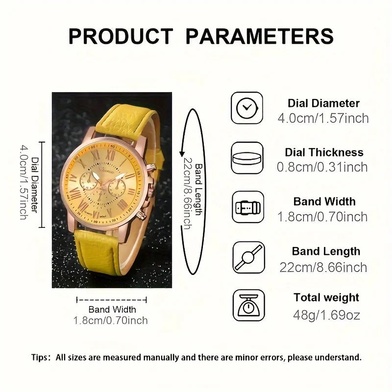 Fashion Quartz Watch Men Women Round Zinc Alloy Case PU Leather Strap Qme