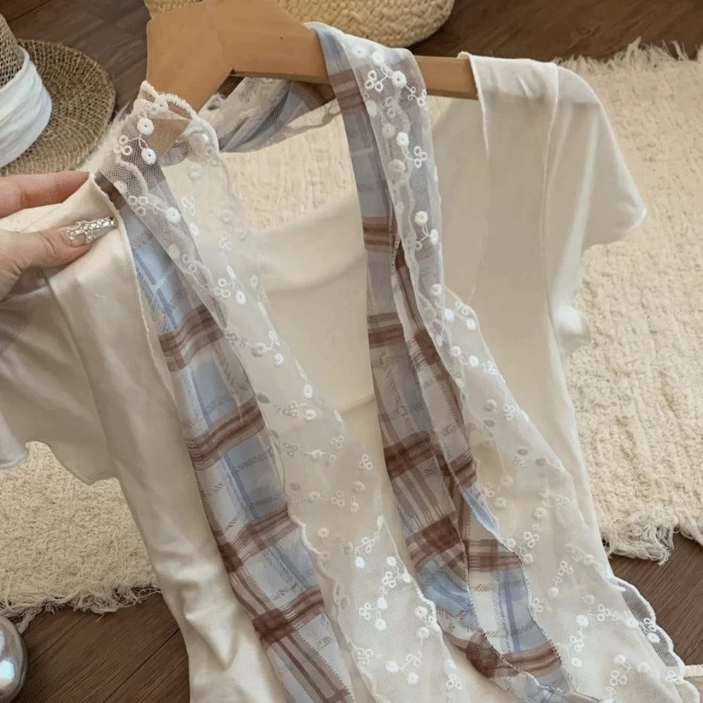 Fresh Multifuctional Geometric Pattern Belt Lace Thin Waist Accessories Polyester Vintage Polka Dot Chiffon Scarf Women Qme Blue