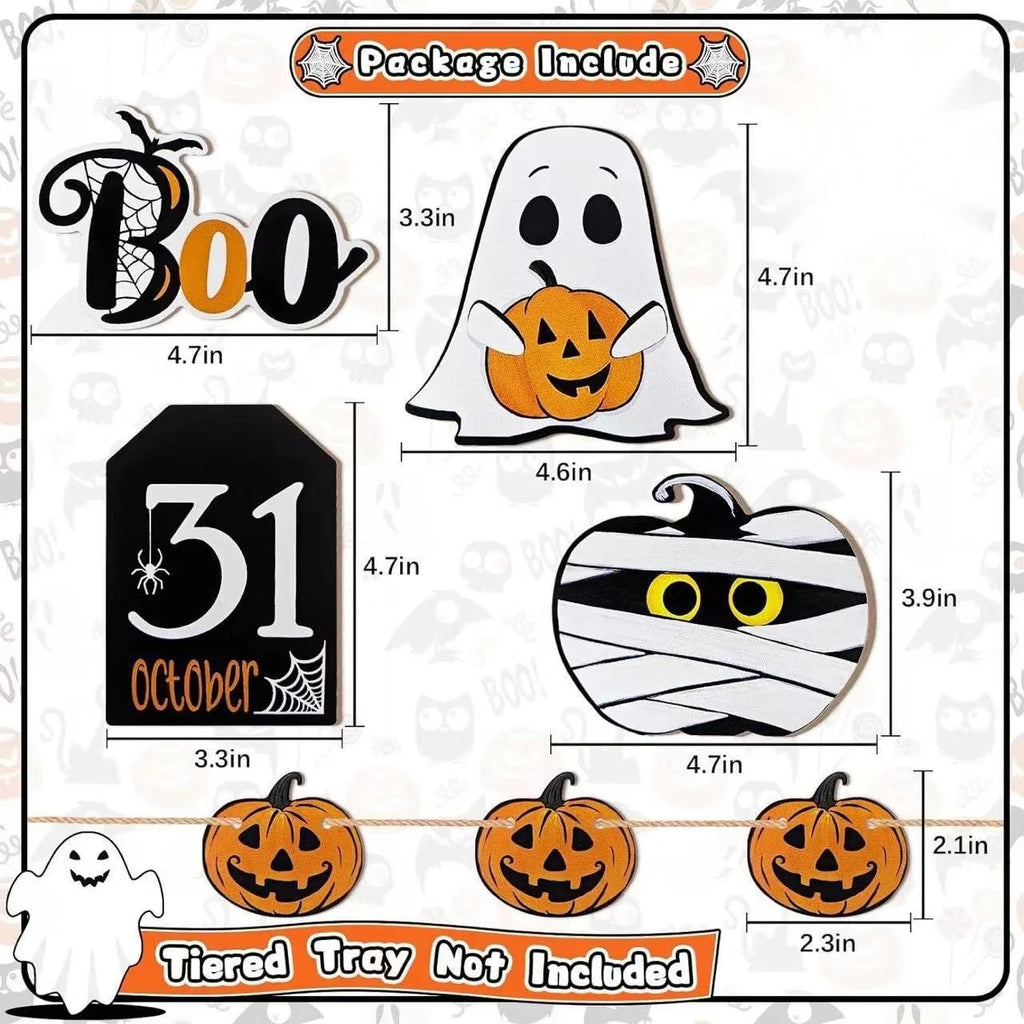 Halloween Wooden Signs Pumpkin Ghost Mummy Boo Ornaments Desktop Qme 1 set