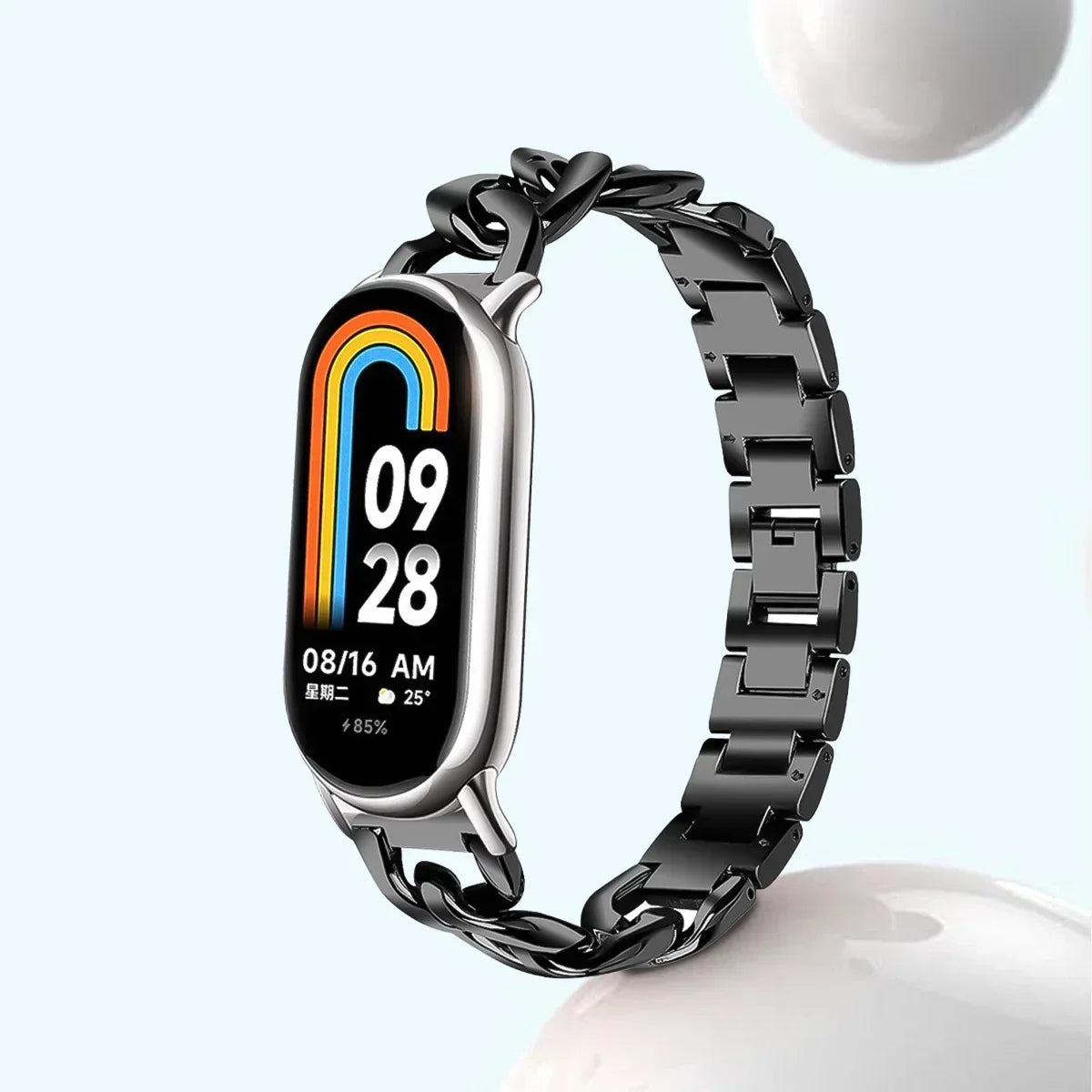 Srap for Mi Band 8 9 Straps Wristband Fashion Single-Lap Chain Metal Sport Women Smart Bracelet Replacement Accessories Qme Black for mi band 8