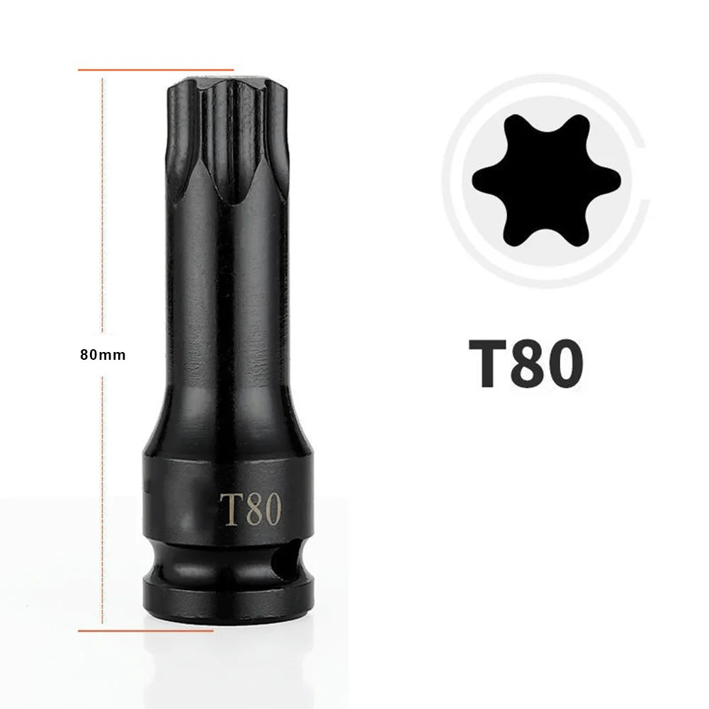 1PC 1/2inch Hex Torx Screwdriver Bits Drive Socket Adapter Heads T20 T40 T30 T100 Magnetic Wrench Hand Tools Accessories Qme T80