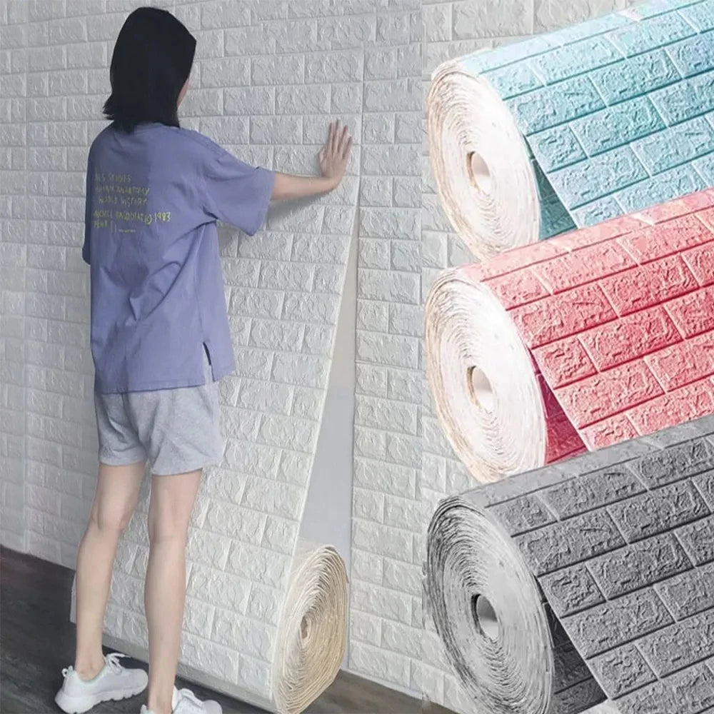 1m 3D Brick Pattern Wall Sticker Self-adhesive Panel Waterproof Qme