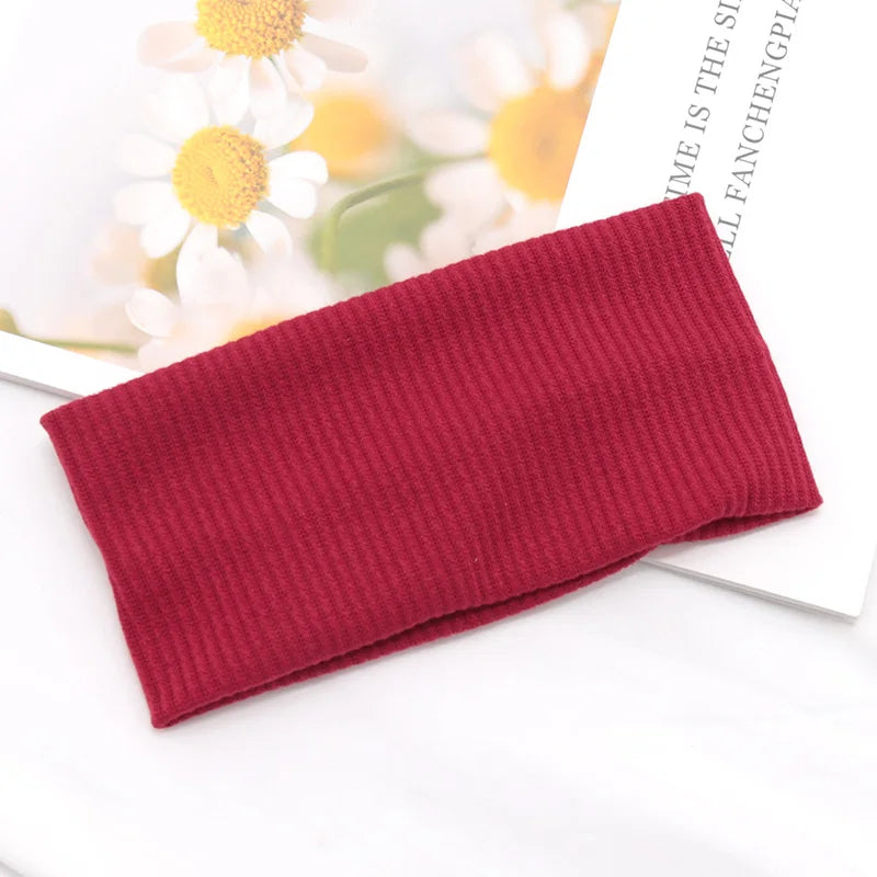 Elastic Solid Headbands Women Yoga Knitting Hairbands Wash Makeup Qme Red