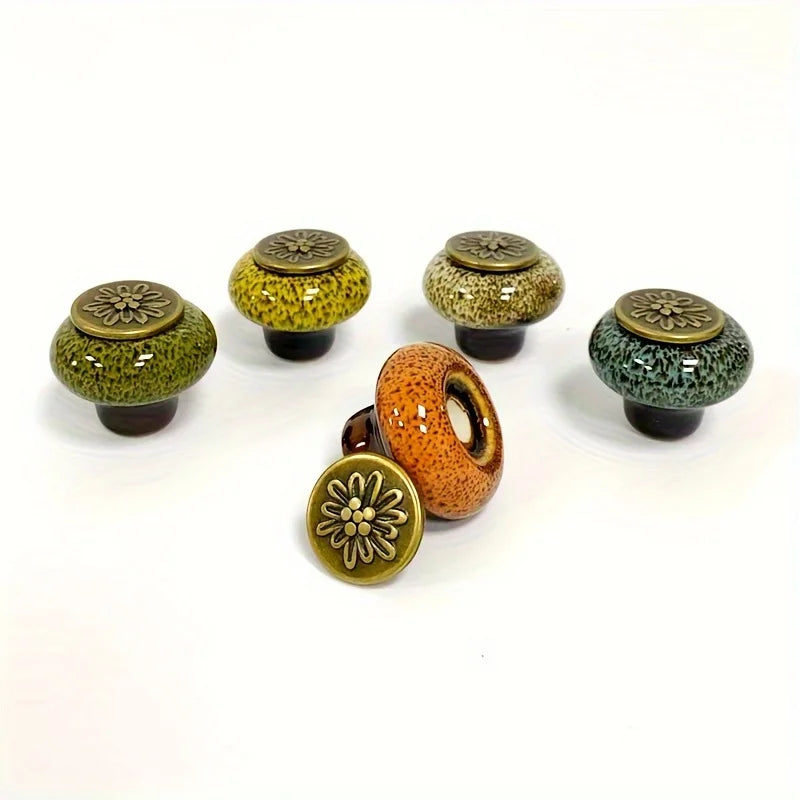 Colorful Leopard Print Glass Round Single Hole Ceramic Cabinet Knobs with Installation Hardware Qme