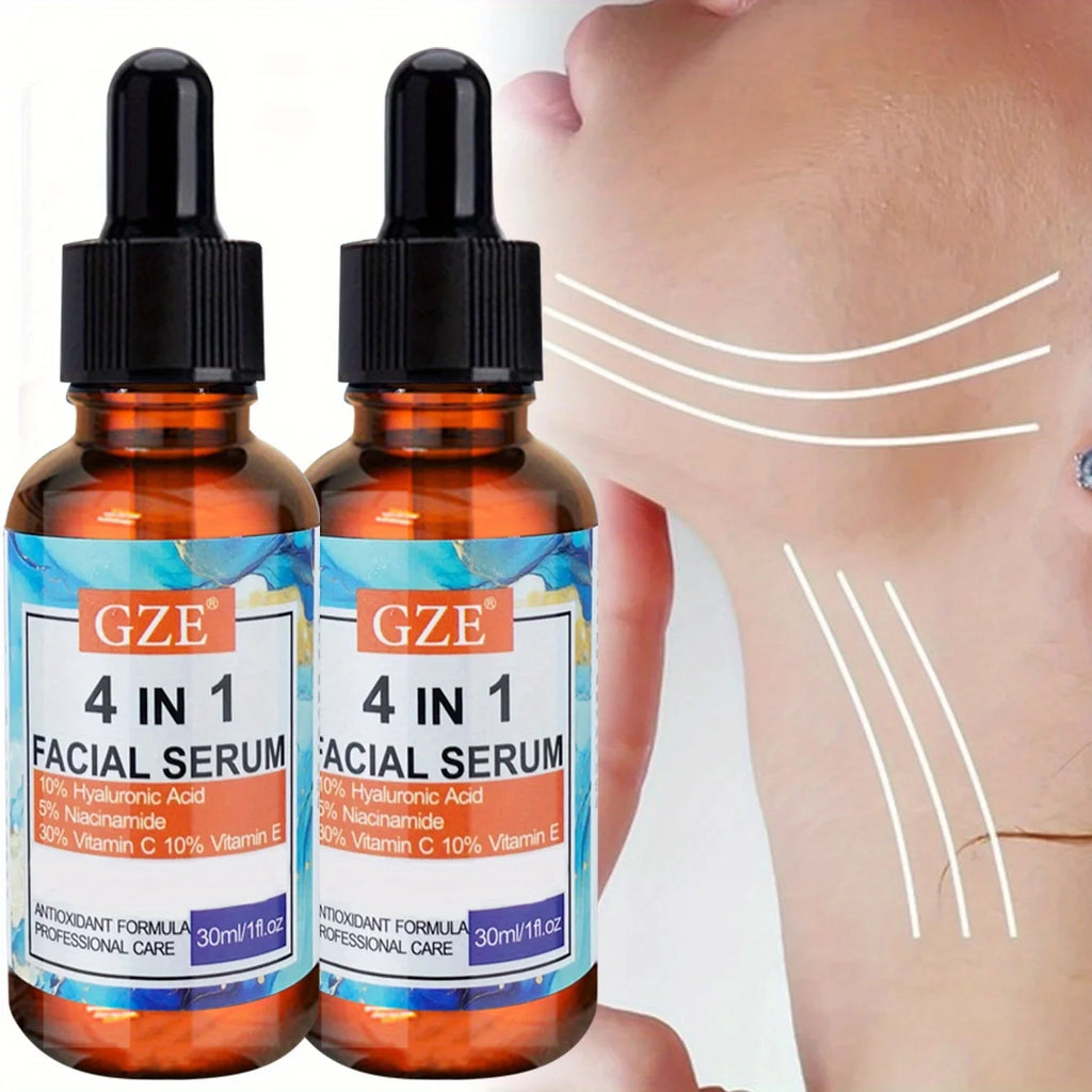 2pcs GZE 4-in-1 Face Serum with Hyaluronic Acid, Peptides, Vitamin C & E, Hydrates, Suitablefor All Skin Types Qme