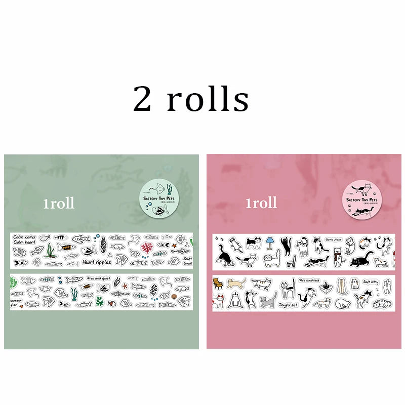 Abstract Line Sketch Pet Washi Tape, Ideal for Junk Journal Decoration, Polaroid Embellishment Qme 2 rolls-A