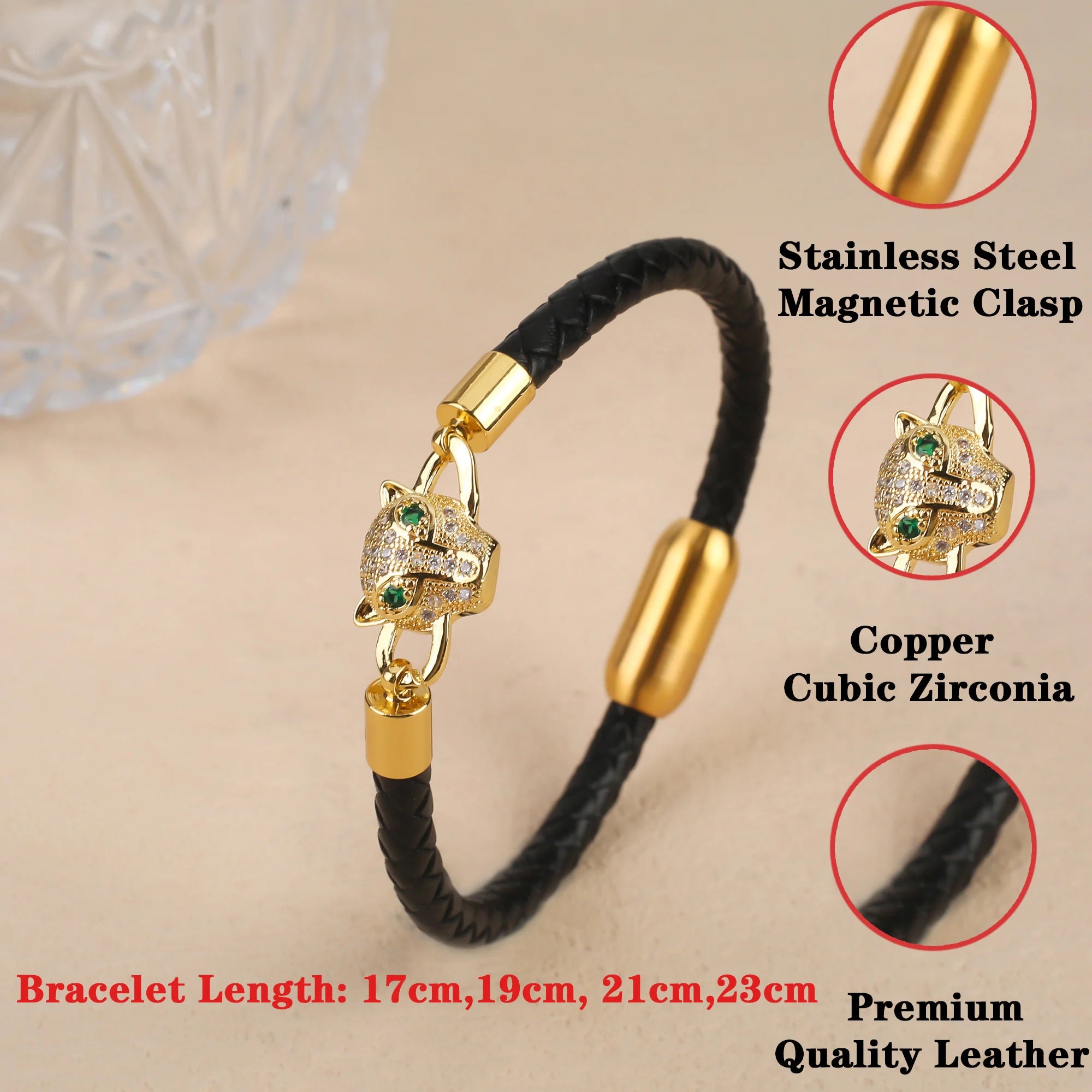 New Domineering Leopard Head Geometric Zircon Bracelet Stainless Steel Magnetic Clasp Bracelet Trendy For Men Women Jewelry Gift Qme