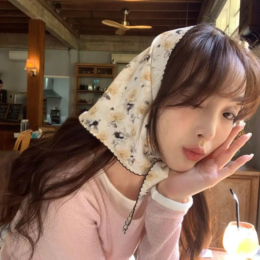 Fashion Pastoral Summer Triangle Headscarf Turban Thin Fresh Floral Qme