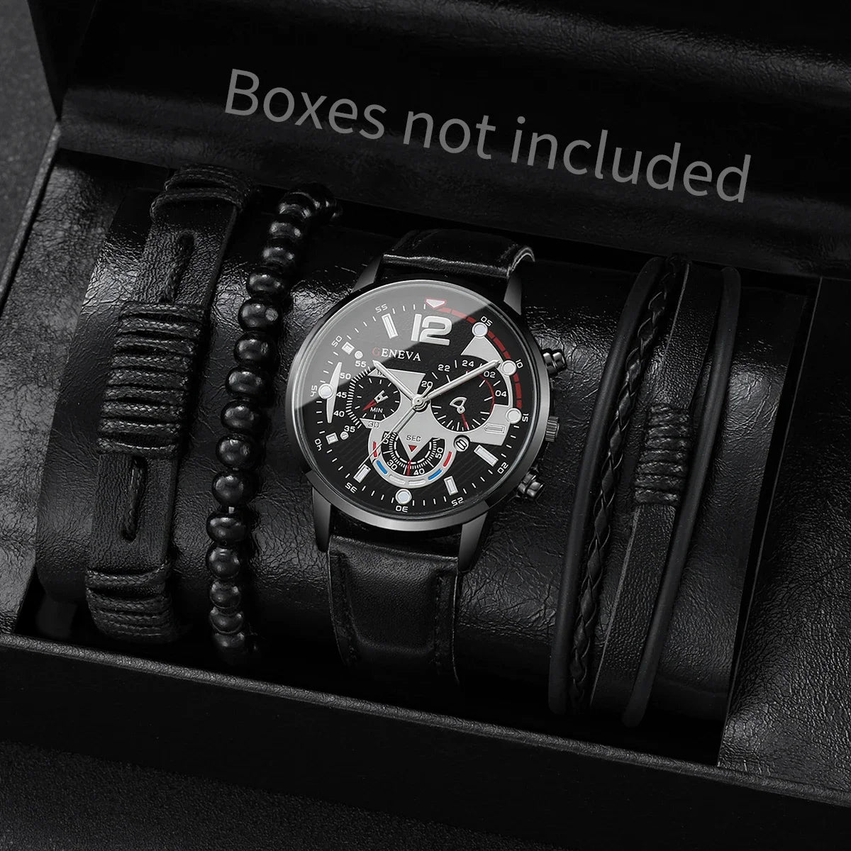 4/5 men's business watch strap set, fashionable men's leather watch (without box) Qme 4